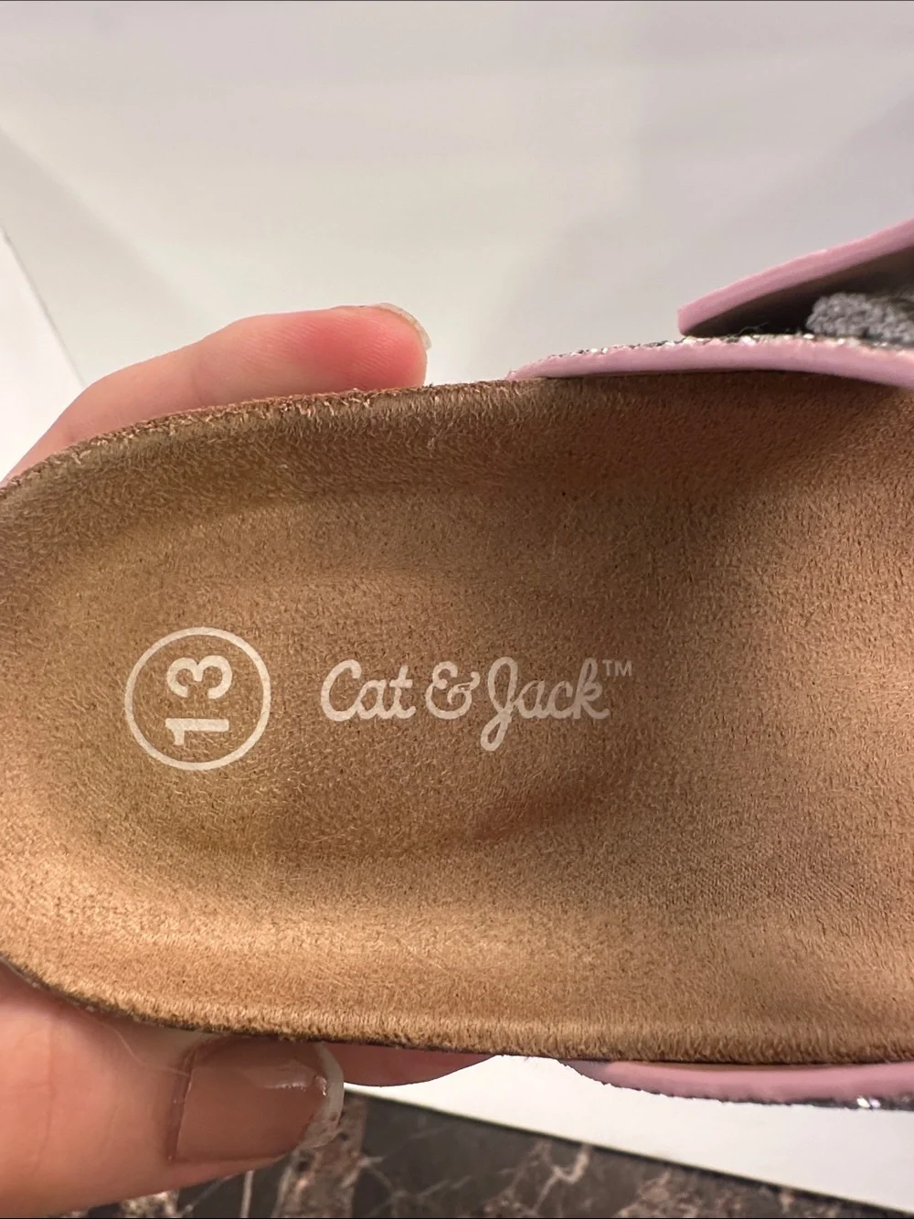 Cat & Jack Girls Glitter Double Buckle Sandals Pink Trim Size 13